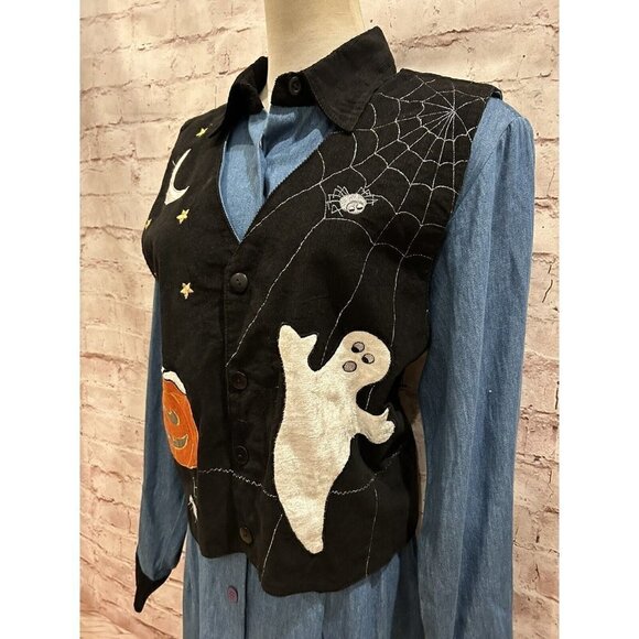 Vintage 90s Button Front Denim Chambray Midi Dress & Vest Long Modest Size 12 - Picture 9 of 11